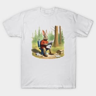 Rabbit sitting on a toilet reading a newspaper T-Shirt